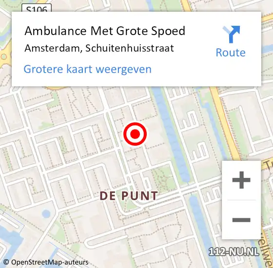 Locatie op kaart van de 112 melding: Ambulance Met Grote Spoed Naar Amsterdam, Schuitenhuisstraat op 25 maart 2024 01:17