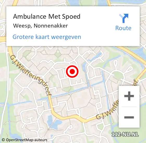 Locatie op kaart van de 112 melding: Ambulance Met Spoed Naar Weesp, Nonnenakker op 25 maart 2024 01:25