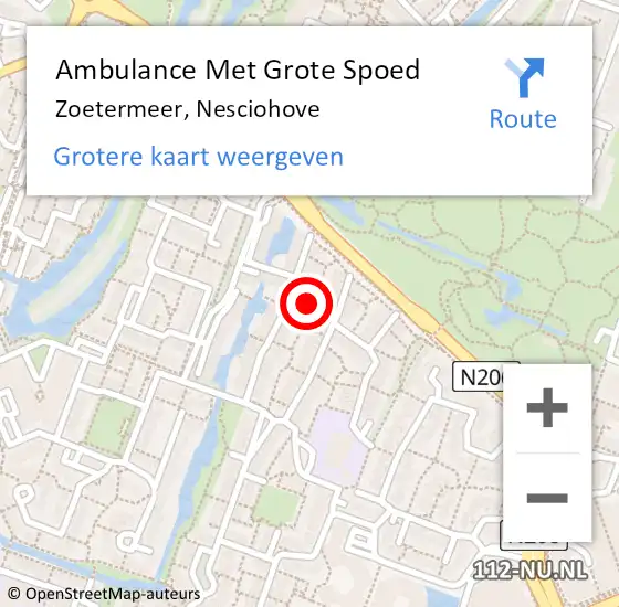 Locatie op kaart van de 112 melding: Ambulance Met Grote Spoed Naar Zoetermeer, Nesciohove op 25 maart 2024 01:55