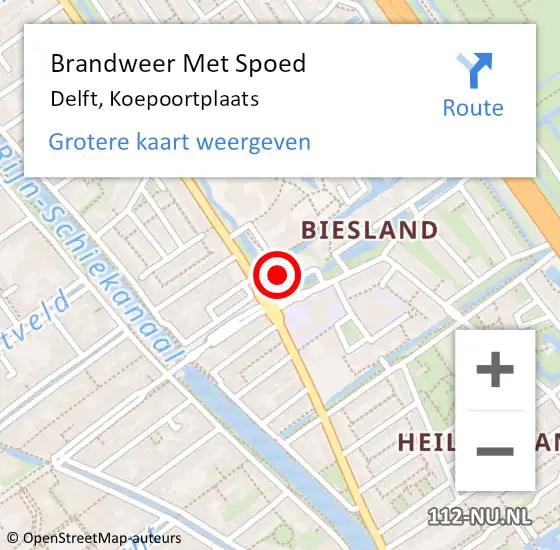 Locatie op kaart van de 112 melding: Brandweer Met Spoed Naar Delft, Koepoortplaats op 25 maart 2024 03:24