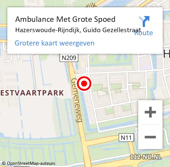 Locatie op kaart van de 112 melding: Ambulance Met Grote Spoed Naar Hazerswoude-Rijndijk, Guido Gezellestraat op 25 maart 2024 04:39