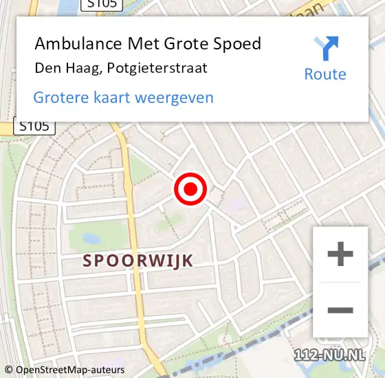 Locatie op kaart van de 112 melding: Ambulance Met Grote Spoed Naar Den Haag, Potgieterstraat op 25 maart 2024 05:07