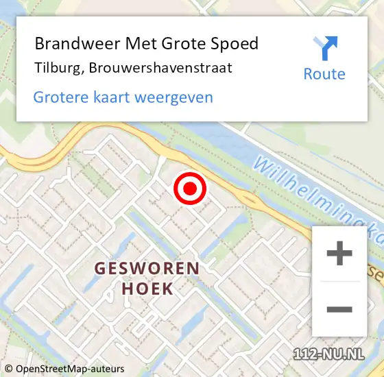 Locatie op kaart van de 112 melding: Brandweer Met Grote Spoed Naar Tilburg, Brouwershavenstraat op 25 maart 2024 05:29