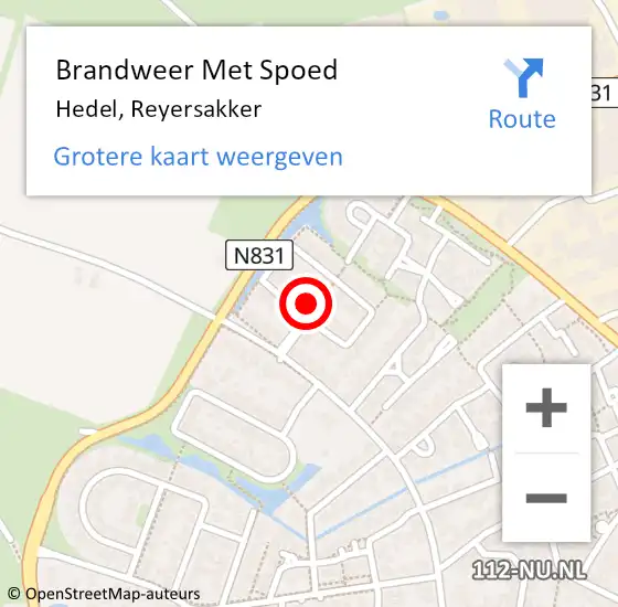 Locatie op kaart van de 112 melding: Brandweer Met Spoed Naar Hedel, Reyersakker op 25 maart 2024 05:32