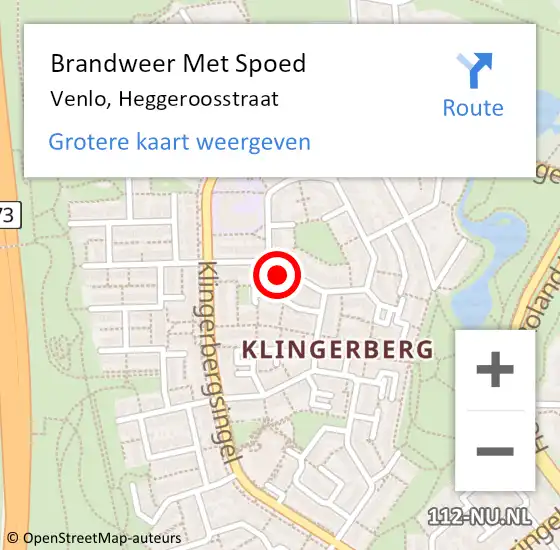 Locatie op kaart van de 112 melding: Brandweer Met Spoed Naar Venlo, Heggeroosstraat op 25 maart 2024 07:00