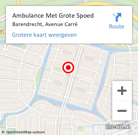 Locatie op kaart van de 112 melding: Ambulance Met Grote Spoed Naar Barendrecht, Avenue Carré op 25 maart 2024 07:03