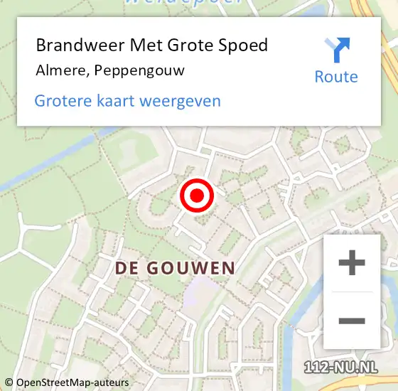 Locatie op kaart van de 112 melding: Brandweer Met Grote Spoed Naar Almere, Peppengouw op 25 maart 2024 07:18