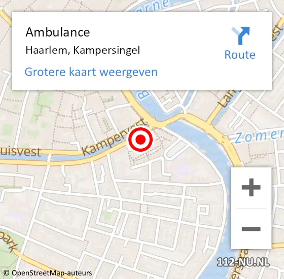 Locatie op kaart van de 112 melding: Ambulance Haarlem, Kampersingel op 25 maart 2024 07:39