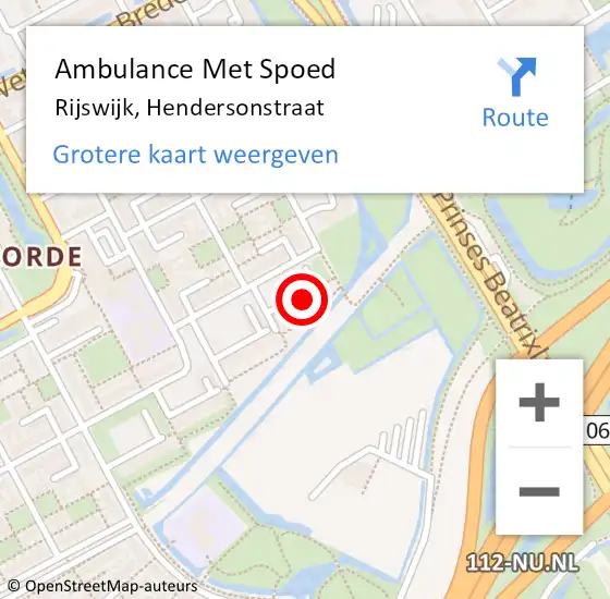 Locatie op kaart van de 112 melding: Ambulance Met Spoed Naar Rijswijk, Hendersonstraat op 25 maart 2024 08:38