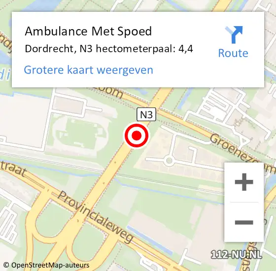 Locatie op kaart van de 112 melding: Ambulance Met Spoed Naar Dordrecht, N3 hectometerpaal: 4,4 op 25 maart 2024 08:57
