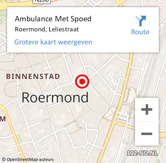 Locatie op kaart van de 112 melding: Ambulance Met Spoed Naar Roermond, Leliestraat op 25 maart 2024 09:16