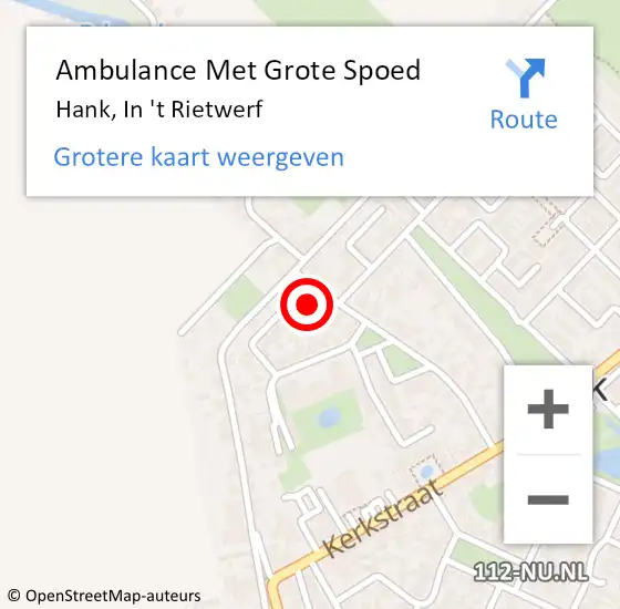 Locatie op kaart van de 112 melding: Ambulance Met Grote Spoed Naar Hank, In 't Rietwerf op 25 maart 2024 09:21