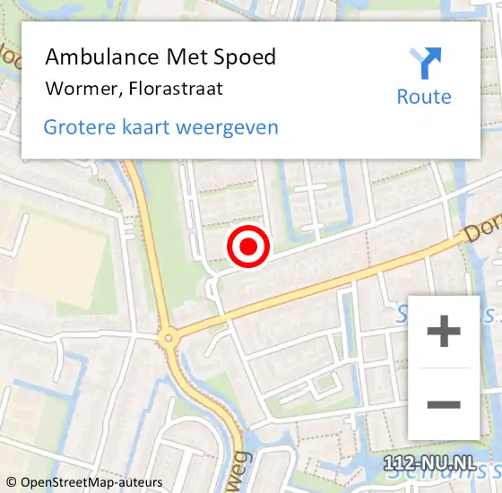Locatie op kaart van de 112 melding: Ambulance Met Spoed Naar Wormer, Florastraat op 25 maart 2024 09:26