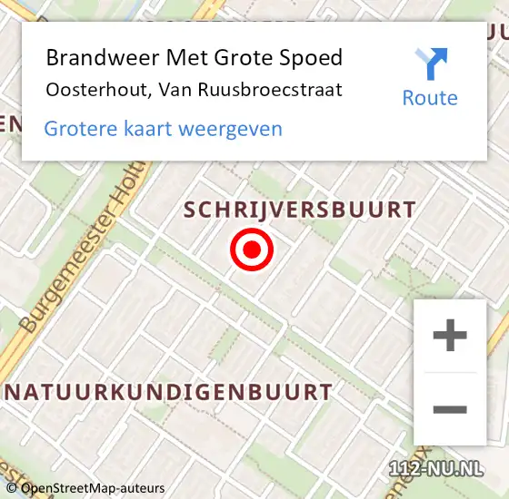 Locatie op kaart van de 112 melding: Brandweer Met Grote Spoed Naar Oosterhout, Van Ruusbroecstraat op 25 maart 2024 09:35