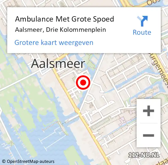 Locatie op kaart van de 112 melding: Ambulance Met Grote Spoed Naar Aalsmeer, Drie Kolommenplein op 25 maart 2024 09:59