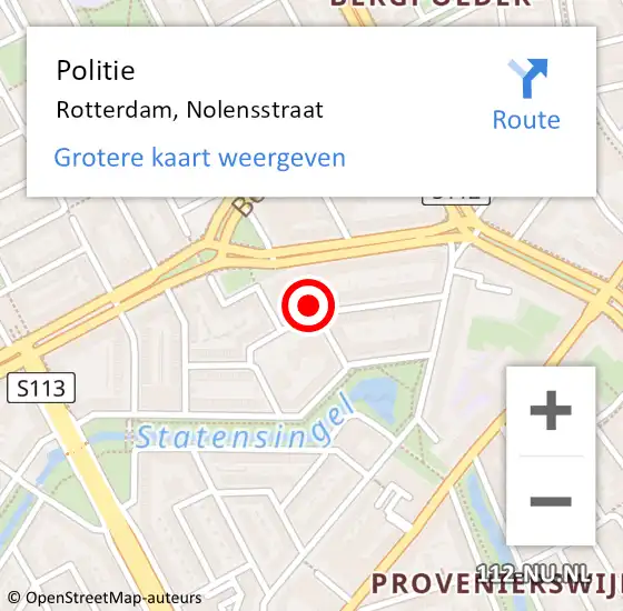 Locatie op kaart van de 112 melding: Politie Rotterdam, Nolensstraat op 25 maart 2024 10:12