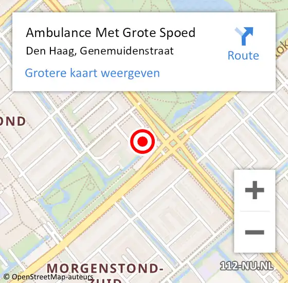 Locatie op kaart van de 112 melding: Ambulance Met Grote Spoed Naar Den Haag, Genemuidenstraat op 25 maart 2024 10:51