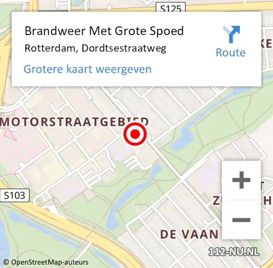 Locatie op kaart van de 112 melding: Brandweer Met Grote Spoed Naar Rotterdam, Dordtsestraatweg op 25 maart 2024 10:57