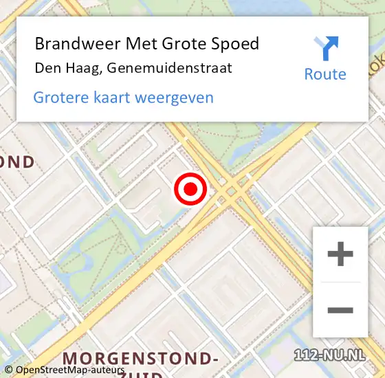 Locatie op kaart van de 112 melding: Brandweer Met Grote Spoed Naar Den Haag, Genemuidenstraat op 25 maart 2024 11:10
