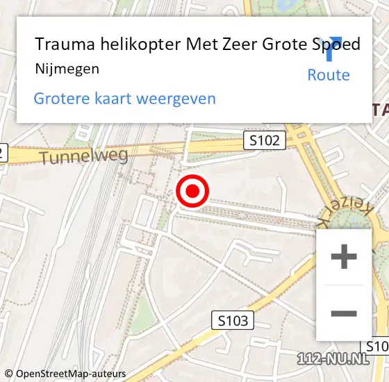 Locatie op kaart van de 112 melding: Trauma helikopter Met Zeer Grote Spoed Naar Nijmegen op 25 maart 2024 11:15