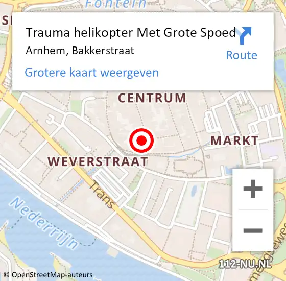 Locatie op kaart van de 112 melding: Trauma helikopter Met Grote Spoed Naar Arnhem, Bakkerstraat op 25 maart 2024 11:38