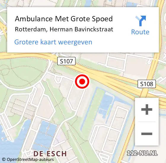 Locatie op kaart van de 112 melding: Ambulance Met Grote Spoed Naar Rotterdam, Herman Bavinckstraat op 25 maart 2024 11:48