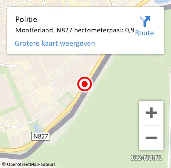 Locatie op kaart van de 112 melding: Politie Montferland, N827 hectometerpaal: 0,9 op 25 maart 2024 11:59