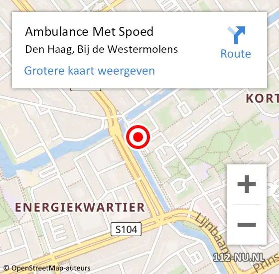 Locatie op kaart van de 112 melding: Ambulance Met Spoed Naar Den Haag, Bij de Westermolens op 25 maart 2024 12:08