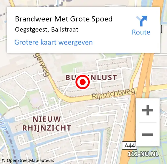 Locatie op kaart van de 112 melding: Brandweer Met Grote Spoed Naar Oegstgeest, Balistraat op 25 maart 2024 12:09