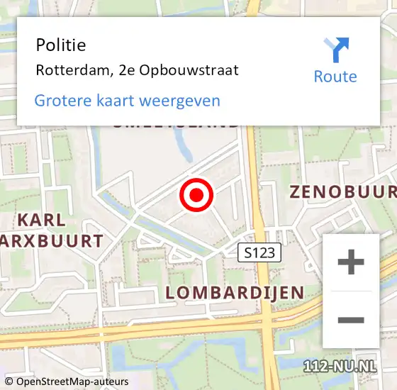 Locatie op kaart van de 112 melding: Politie Rotterdam, 2e Opbouwstraat op 25 maart 2024 12:19