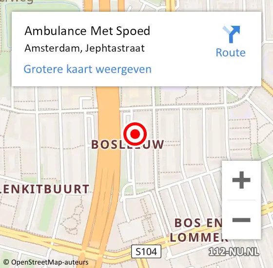 Locatie op kaart van de 112 melding: Ambulance Met Spoed Naar Amsterdam, Jephtastraat op 25 maart 2024 12:37