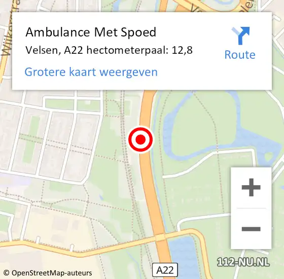 Locatie op kaart van de 112 melding: Ambulance Met Spoed Naar Velsen, A22 hectometerpaal: 12,8 op 25 maart 2024 12:40