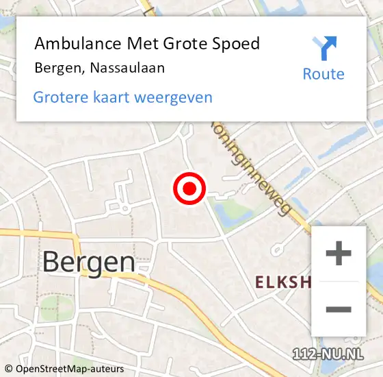Locatie op kaart van de 112 melding: Ambulance Met Grote Spoed Naar Bergen, Nassaulaan op 25 maart 2024 13:08