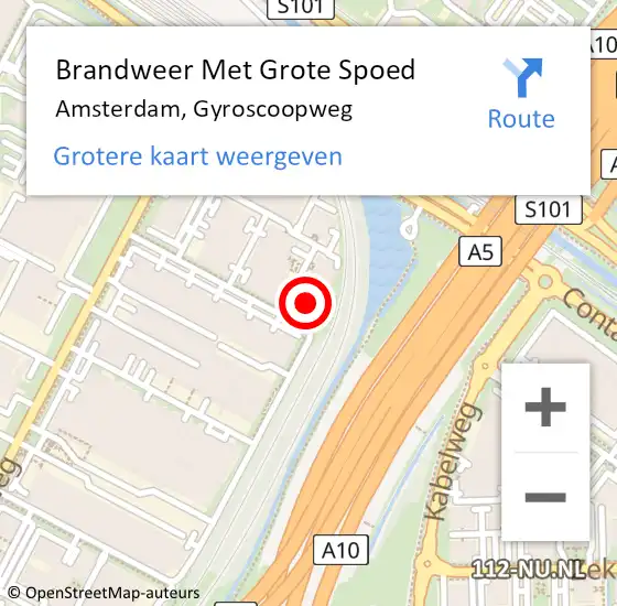 Locatie op kaart van de 112 melding: Brandweer Met Grote Spoed Naar Amsterdam, Gyroscoopweg op 25 maart 2024 13:31