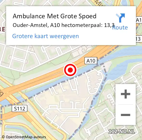 Locatie op kaart van de 112 melding: Ambulance Met Grote Spoed Naar Ouder-Amstel, A10 hectometerpaal: 13,3 op 25 maart 2024 13:42