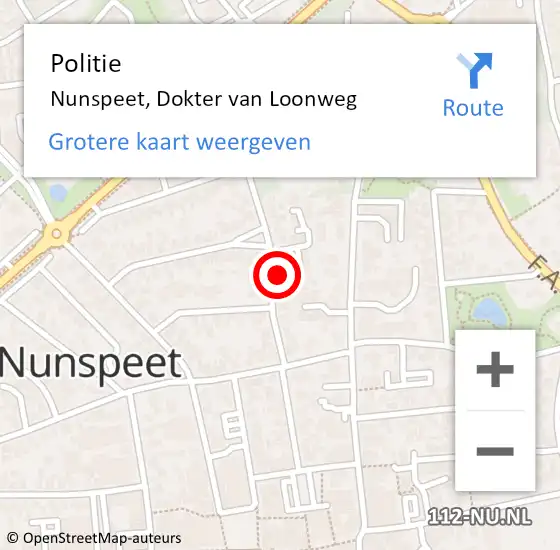 Locatie op kaart van de 112 melding: Politie Nunspeet, Dokter van Loonweg op 25 maart 2024 13:45