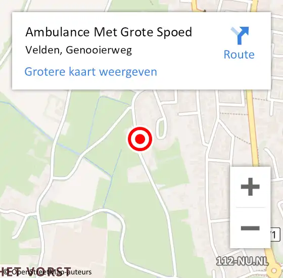 Locatie op kaart van de 112 melding: Ambulance Met Grote Spoed Naar Velden, Genooierweg op 30 september 2014 09:27