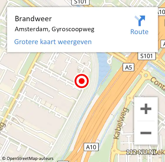Locatie op kaart van de 112 melding: Brandweer Amsterdam, Gyroscoopweg op 25 maart 2024 13:53