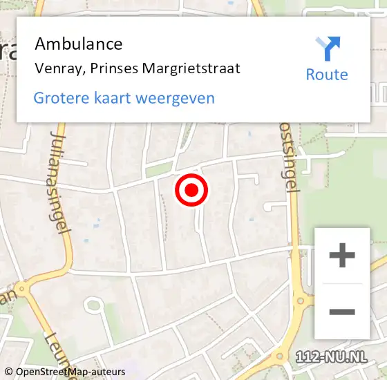 Locatie op kaart van de 112 melding: Ambulance Venray, Prinses Margrietstraat op 30 september 2014 09:32