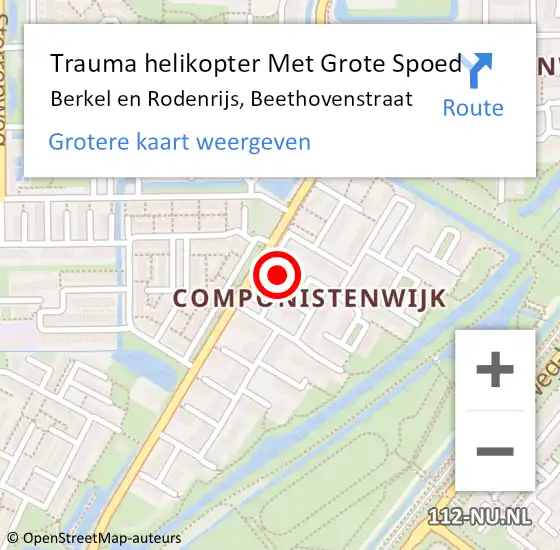 Locatie op kaart van de 112 melding: Trauma helikopter Met Grote Spoed Naar Berkel en Rodenrijs, Beethovenstraat op 25 maart 2024 14:25