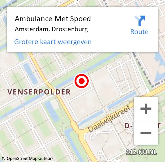 Locatie op kaart van de 112 melding: Ambulance Met Spoed Naar Amsterdam, Drostenburg op 25 maart 2024 14:30