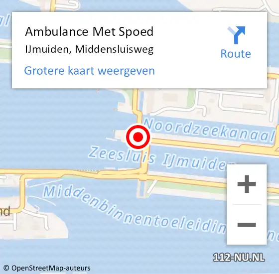 Locatie op kaart van de 112 melding: Ambulance Met Spoed Naar IJmuiden, Middensluisweg op 25 maart 2024 14:48