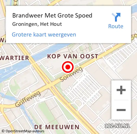 Locatie op kaart van de 112 melding: Brandweer Met Grote Spoed Naar Groningen, Het Hout op 25 maart 2024 15:13