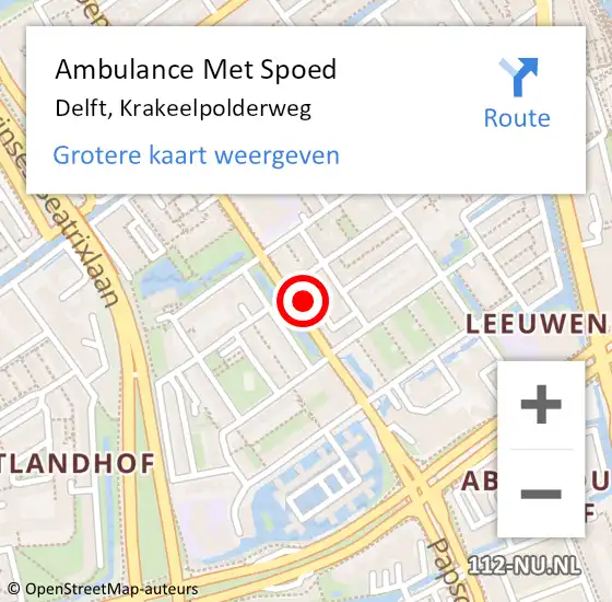 Locatie op kaart van de 112 melding: Ambulance Met Spoed Naar Delft, Krakeelpolderweg op 25 maart 2024 15:39