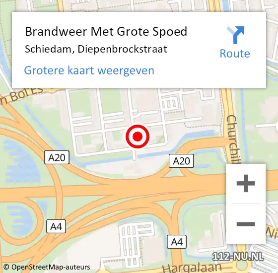 Locatie op kaart van de 112 melding: Brandweer Met Grote Spoed Naar Schiedam, Diepenbrockstraat op 25 maart 2024 15:52