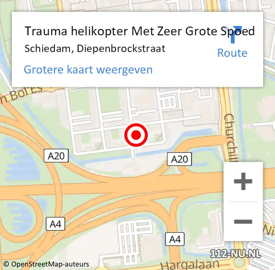 Locatie op kaart van de 112 melding: Trauma helikopter Met Zeer Grote Spoed Naar Schiedam, Diepenbrockstraat op 25 maart 2024 15:52