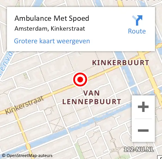 Locatie op kaart van de 112 melding: Ambulance Met Spoed Naar Amsterdam, Kinkerstraat op 25 maart 2024 15:56
