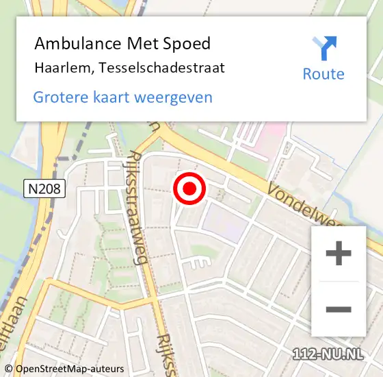 Locatie op kaart van de 112 melding: Ambulance Met Spoed Naar Haarlem, Tesselschadestraat op 25 maart 2024 16:11