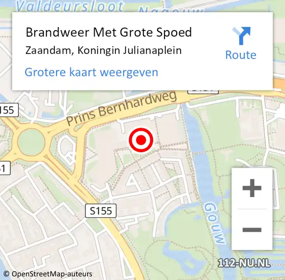 Locatie op kaart van de 112 melding: Brandweer Met Grote Spoed Naar Zaandam, Koningin Julianaplein op 25 maart 2024 16:12