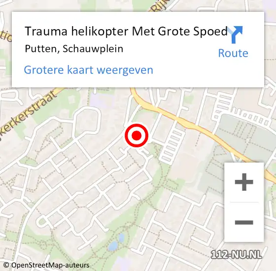 Locatie op kaart van de 112 melding: Trauma helikopter Met Grote Spoed Naar Putten, Schauwplein op 25 maart 2024 16:21